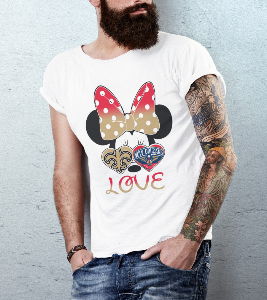 Minnie Mouse Love New Orleans Saints And Pelicans T-Shirt