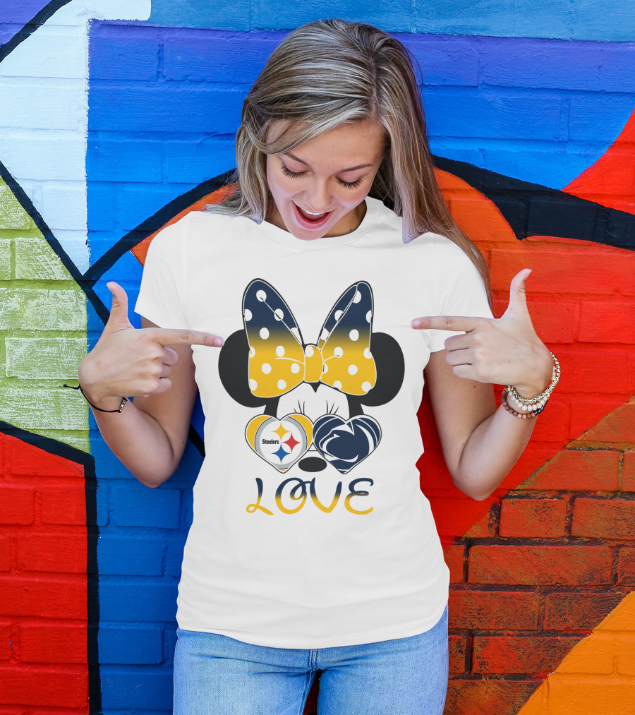 Minnie Mouse Steelers Love Bow Polka Dots T-Shirt