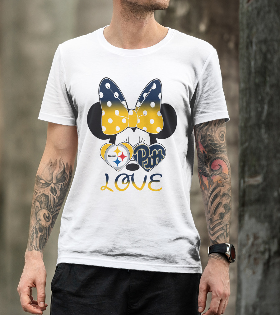 Steelers Pitt Minnie Love Bow Hearts T-Shirt