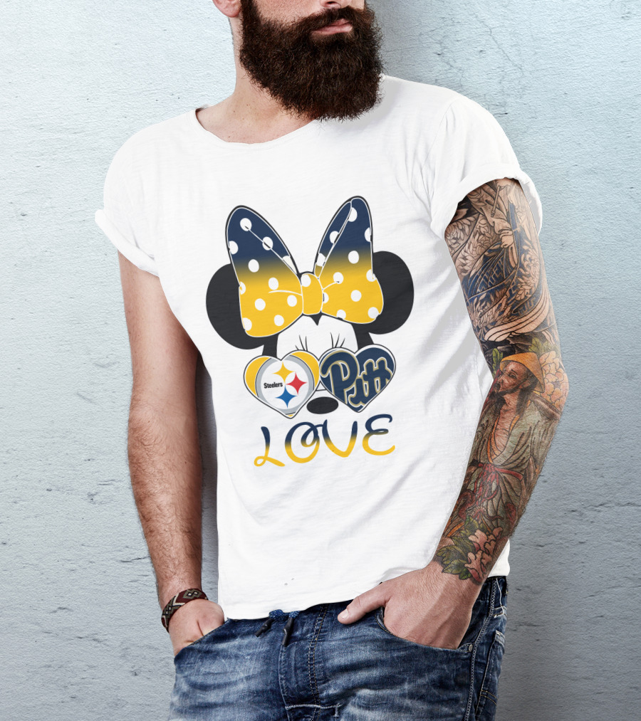 Steelers Pitt Minnie Love Bow Hearts T-Shirt