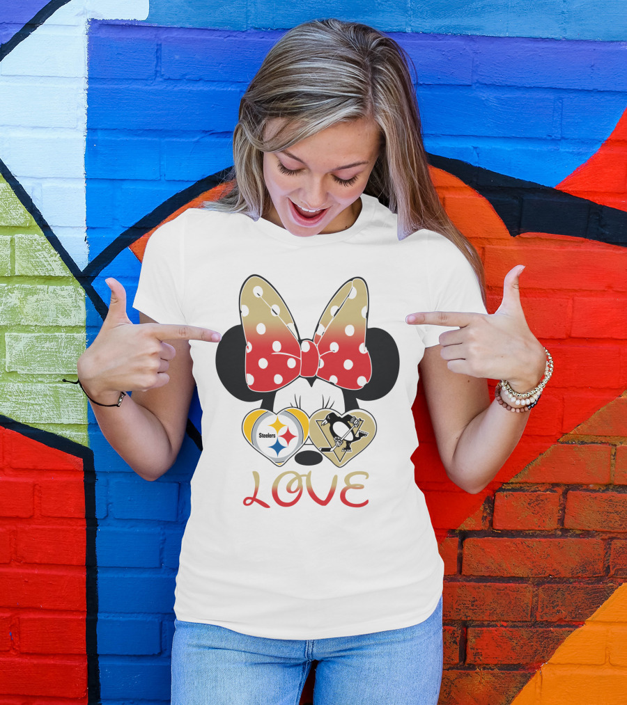 Minnie Bow Love Steelers Penguins Hearts T-Shirt
