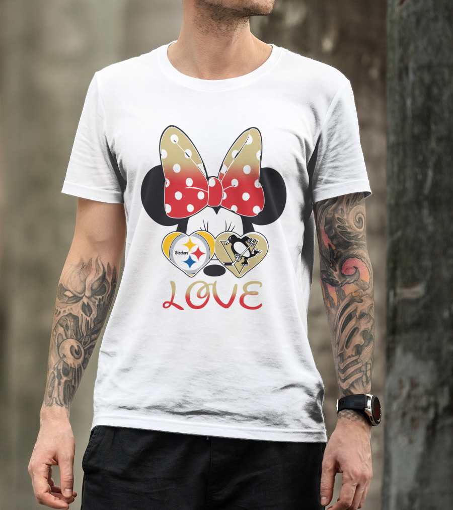 Minnie Bow Love Steelers Penguins Hearts T-Shirt