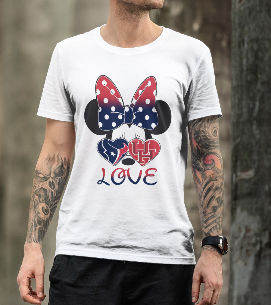 Love Minnie Houston Texans Uh Bow Hearts T-Shirt