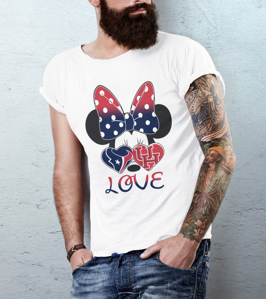 Love Minnie Houston Texans Uh Bow Hearts T-Shirt