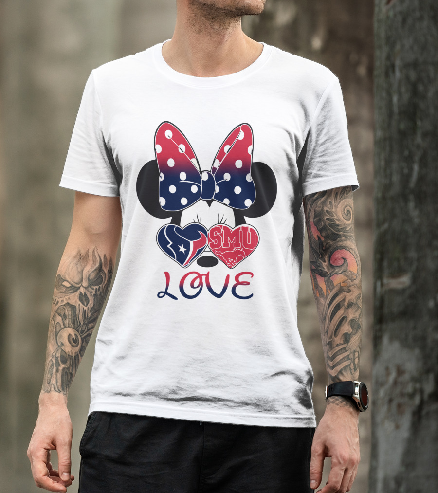Mic 120 Love Texans Smu Minnie Bow Hearts T-Shirt