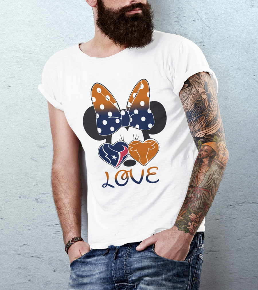 Love Texas Houston Football Minnie Ears Bow T-Shirt