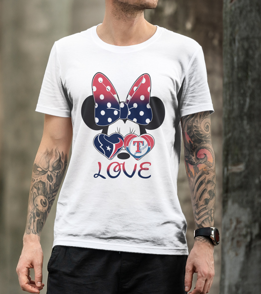 Minnie Bow Love Texans Rangers Hearts T-Shirt