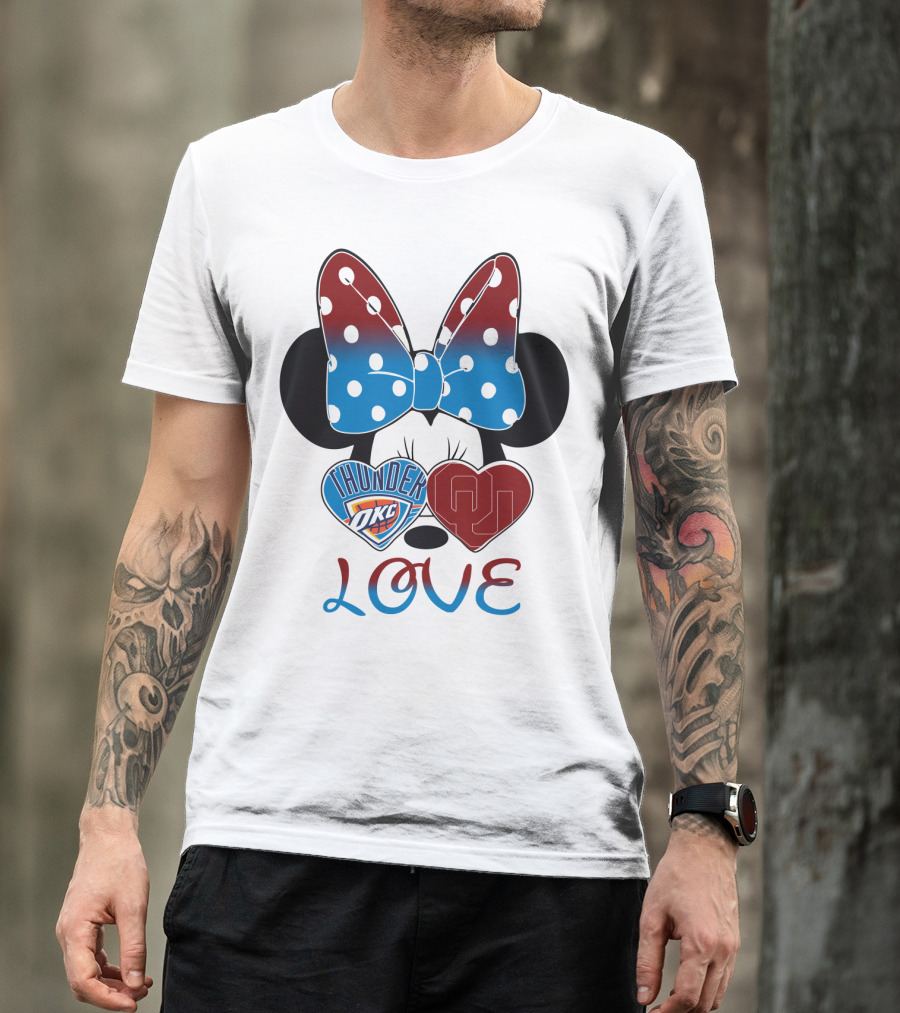 Mic 126 Minnie Mouse Thunder Okc Ou Love Bow Hearts T-Shirt