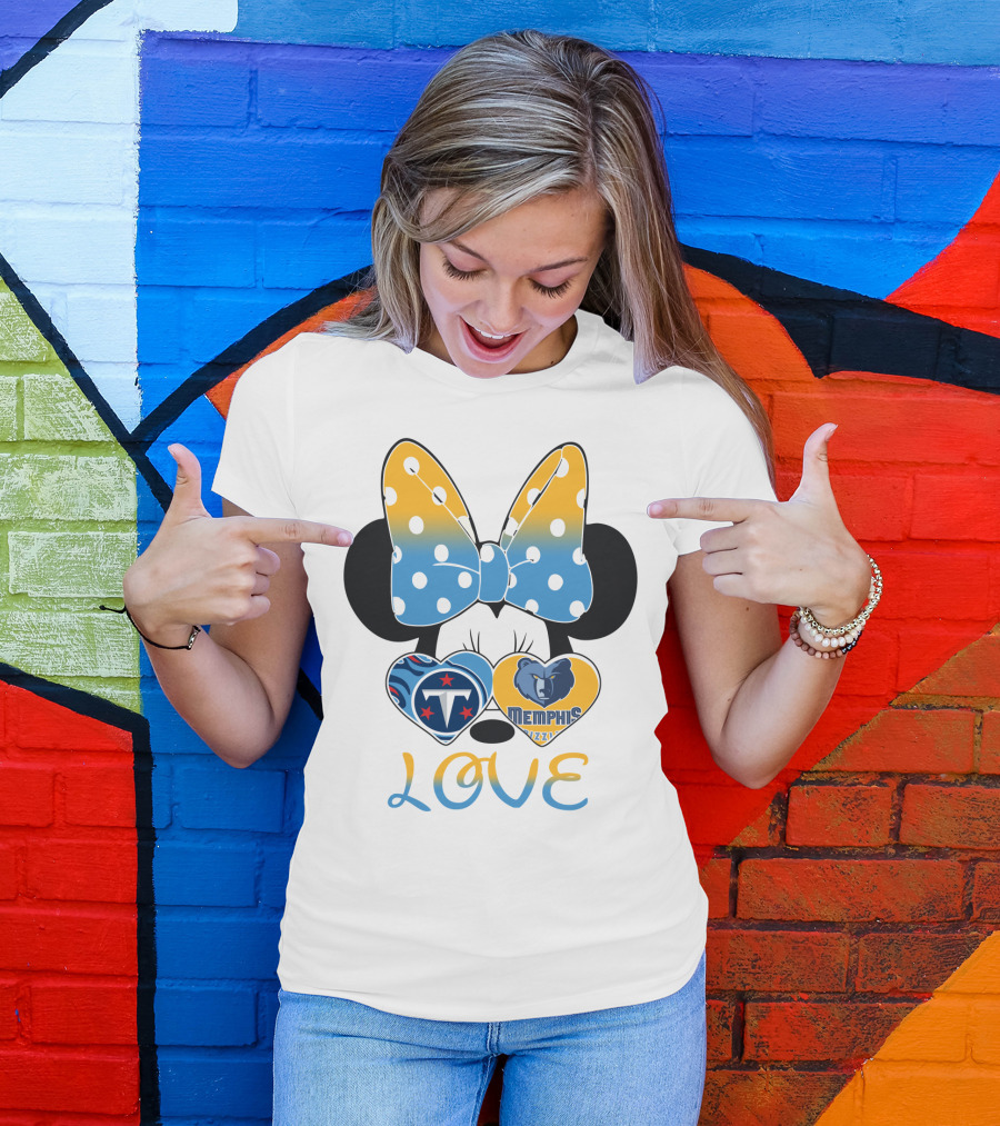 Love Tennessee Titans Memphis Grizzlies Minnie Bow Hearts T-Shirt