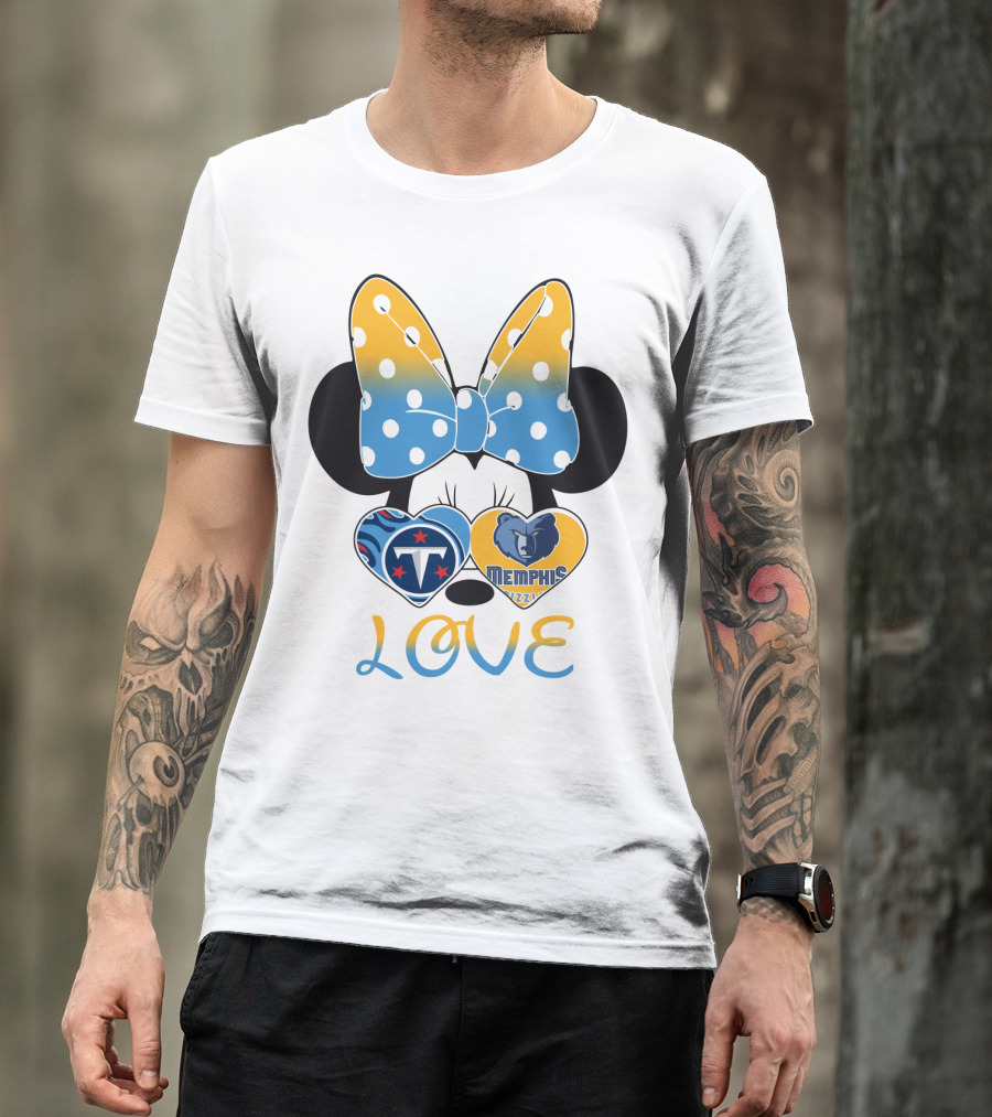Love Tennessee Titans Memphis Grizzlies Minnie Bow Hearts T-Shirt