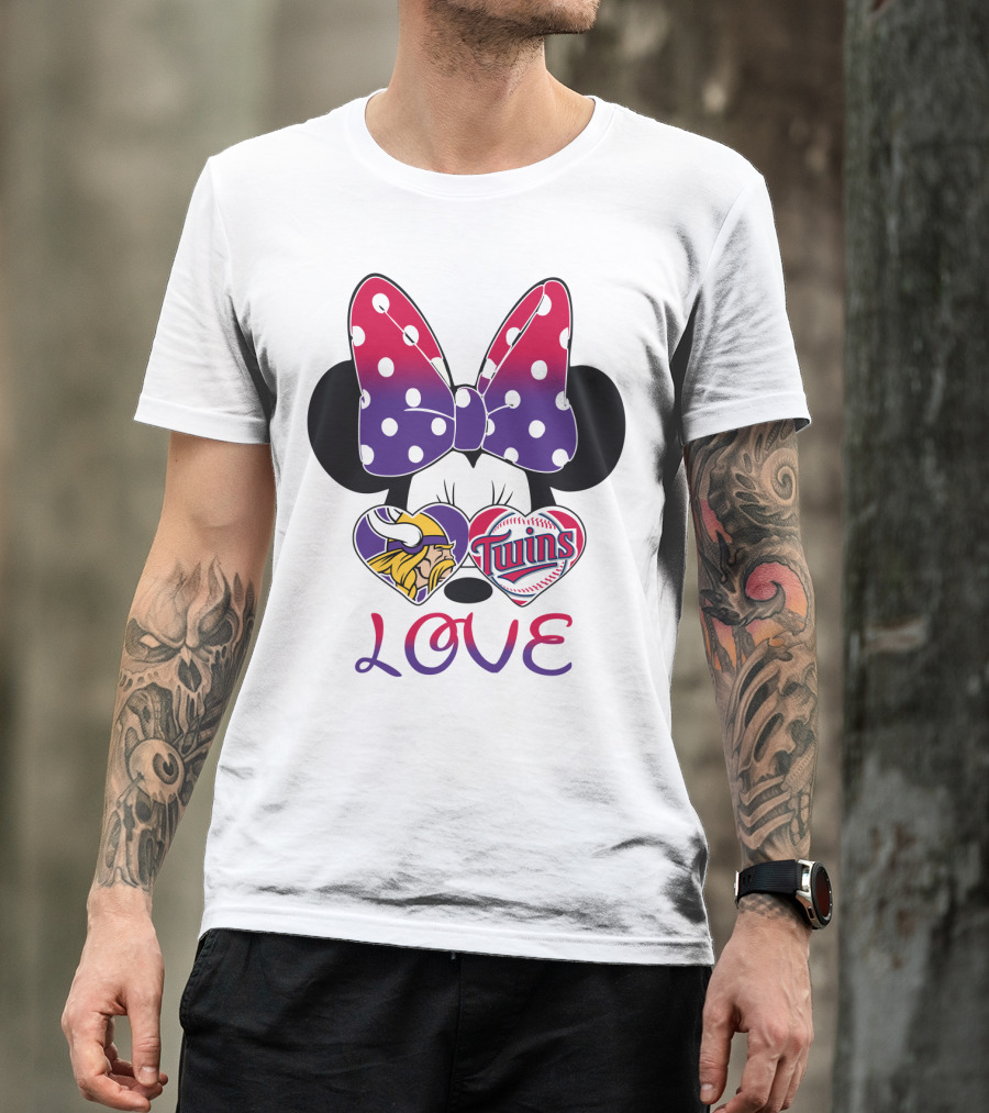 Minnie Mouse Love Vikings Twins Bow Hearts T-Shirt