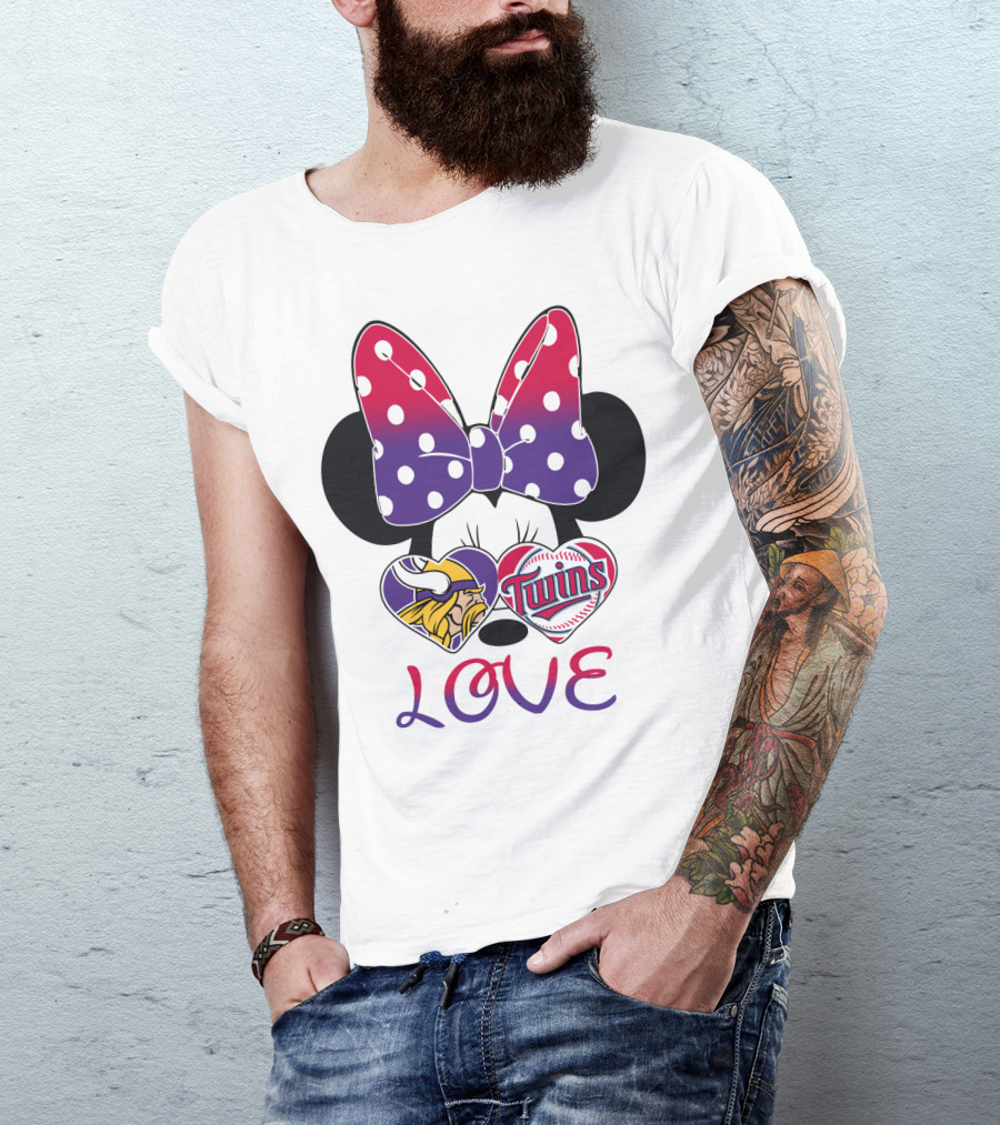 Minnie Mouse Love Vikings Twins Bow Hearts T-Shirt
