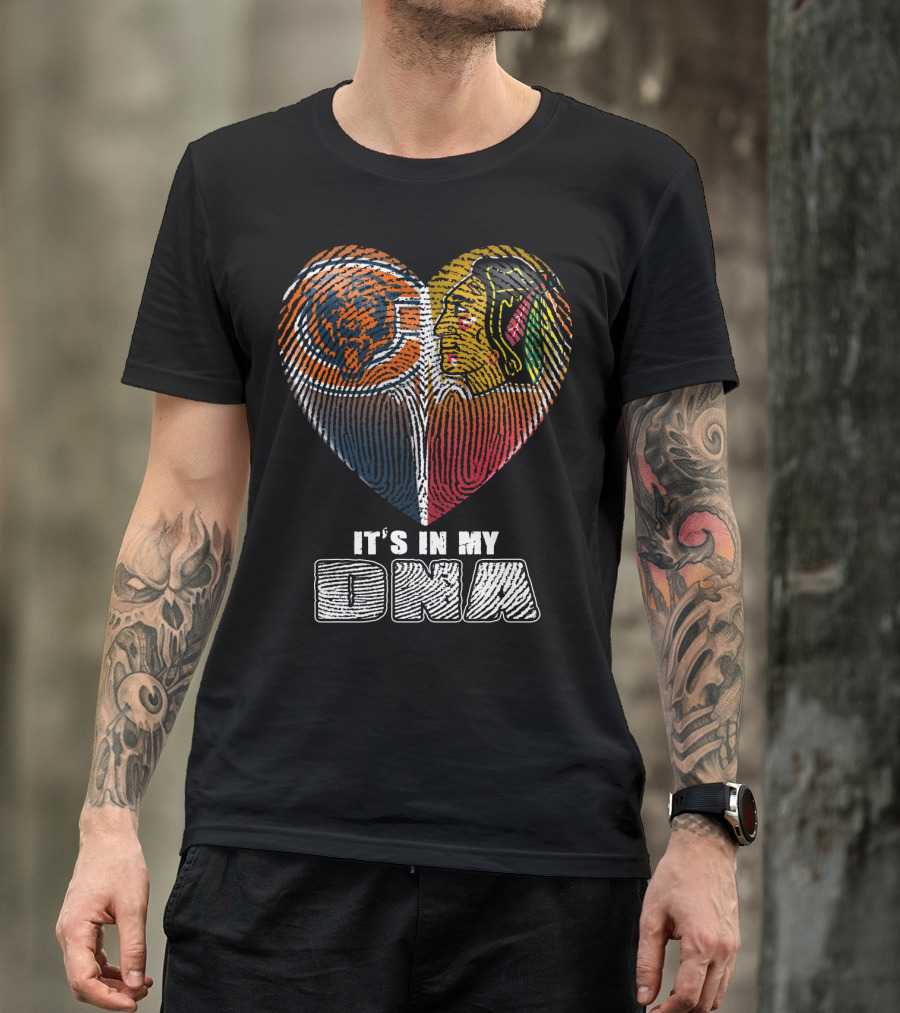 It's In My Dna Chicago Bears Blackhawks Fingerprint Heart T-Shirt