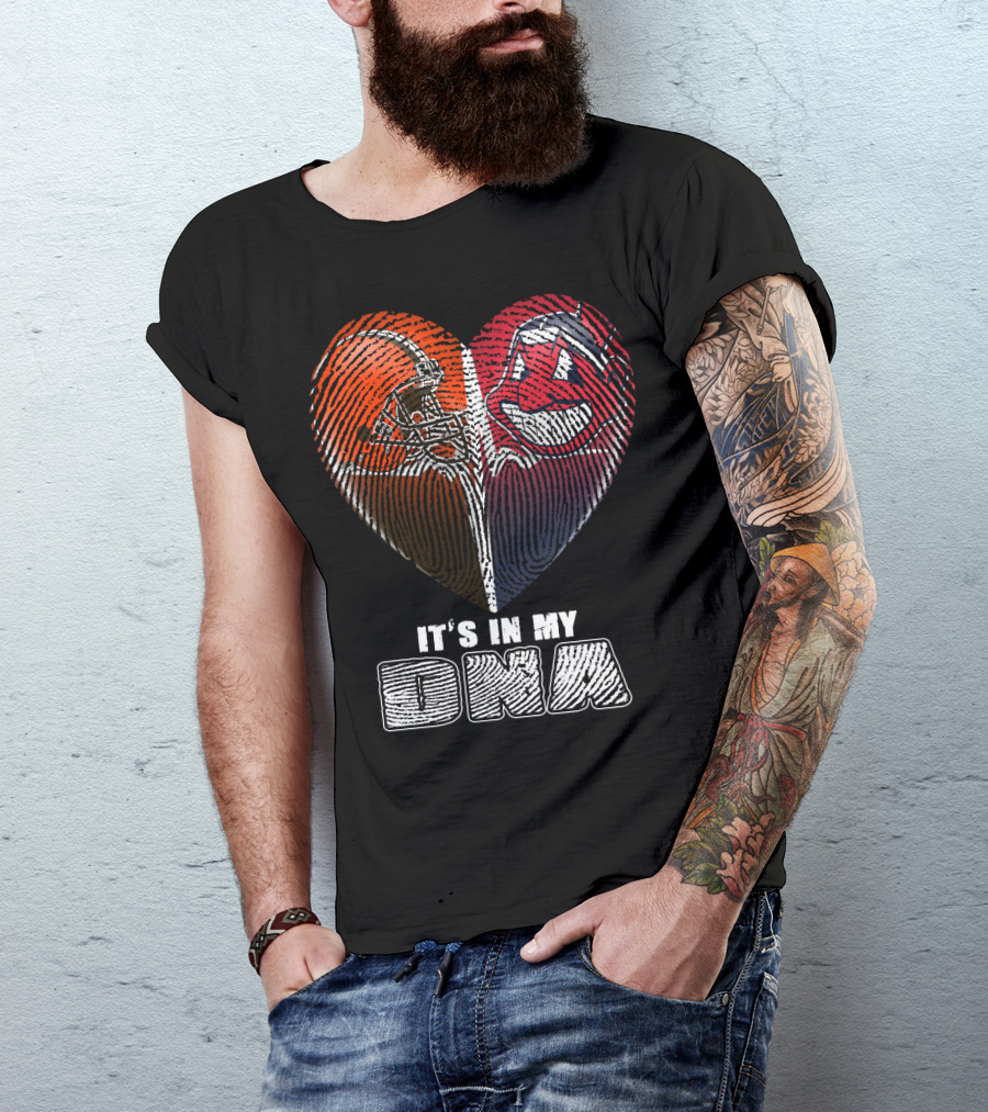 It's In My Dna Cleveland Browns And Indians Heart Fingerprint T-Shirt
