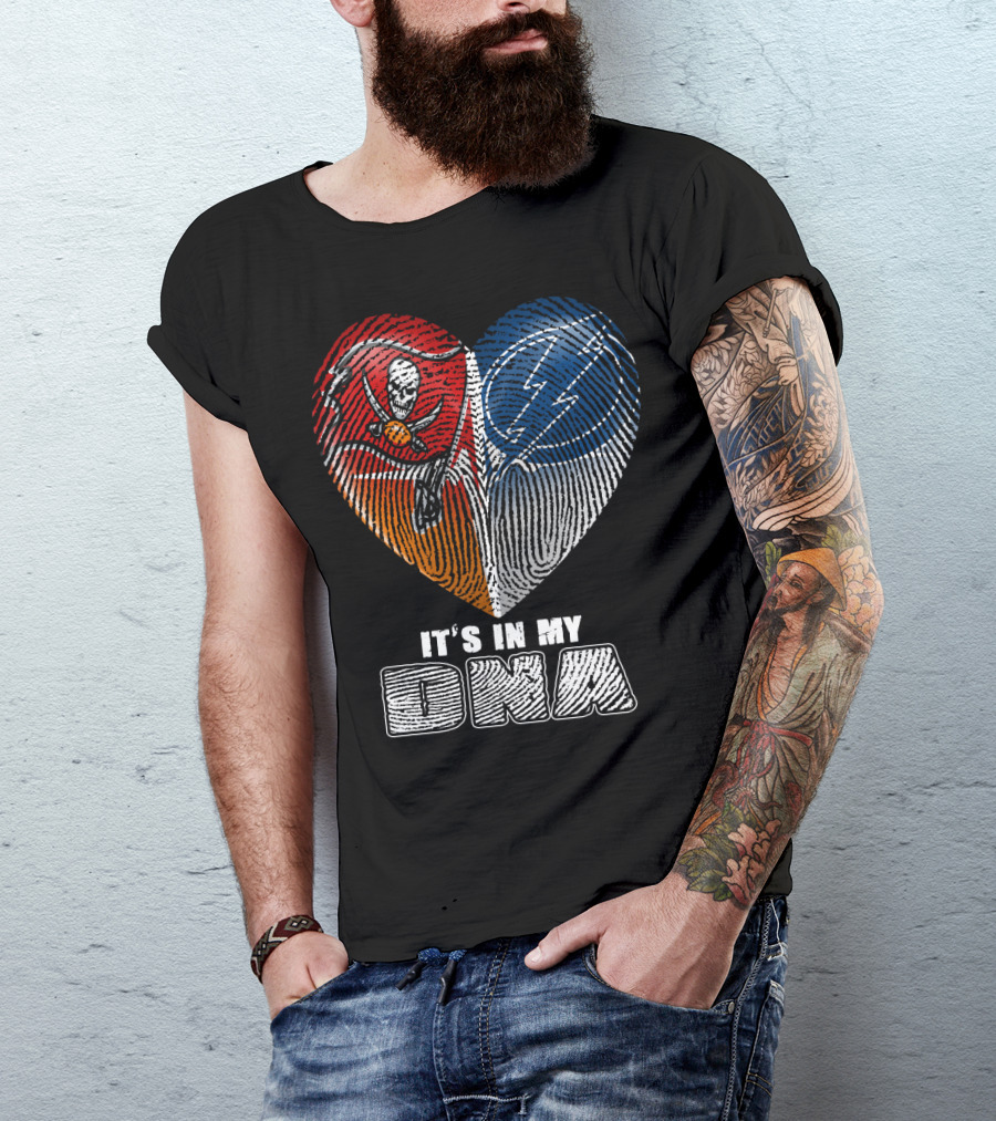 It's In My Dna Buccaneers Lightning Heart Fingerprint T-Shirt