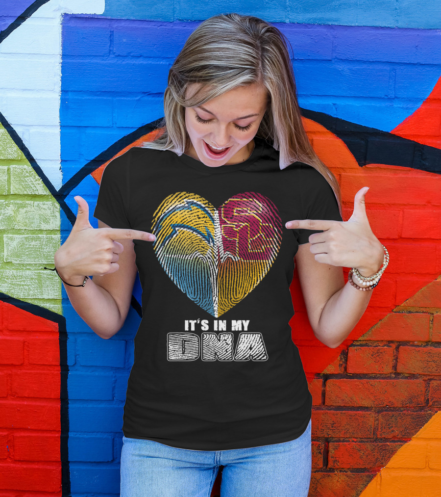 It's In My Dna Chargers Usc Fingerprint Heart T-Shirt