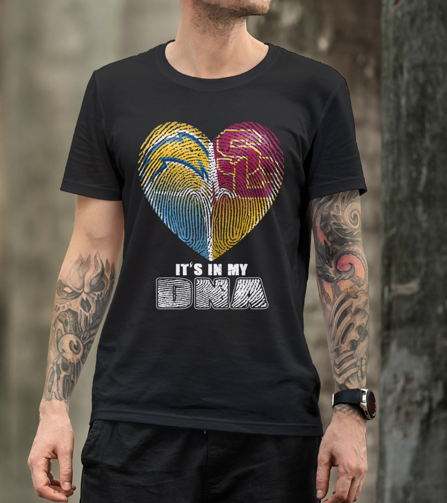 It's In My Dna Chargers Usc Fingerprint Heart T-Shirt