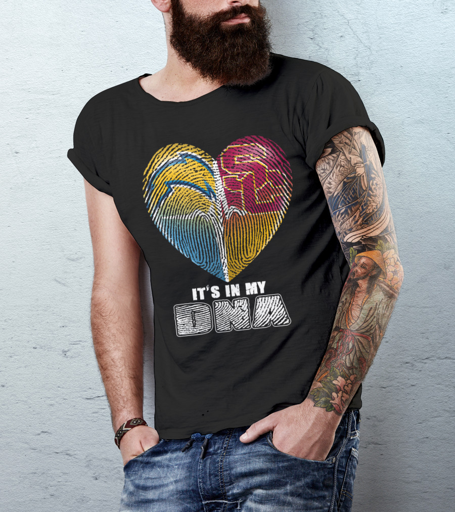 It's In My Dna Chargers Usc Fingerprint Heart T-Shirt