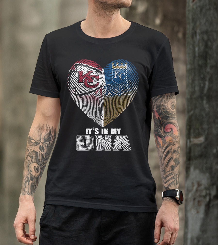 It's In My Dna Kansas City Chiefs Royals Heart Fingerprint T-Shirt