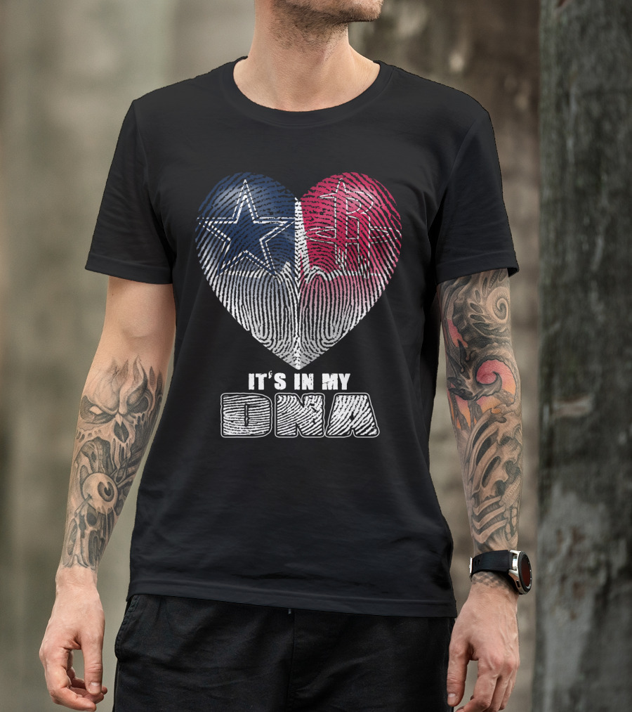 It's In My Dna Dallas Houston Heart Fingerprint T-Shirt