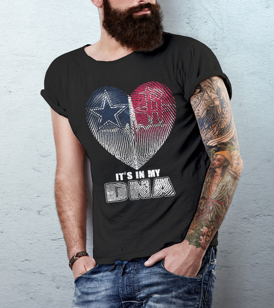 It's In My Dna Dallas Houston Heart Fingerprint T-Shirt