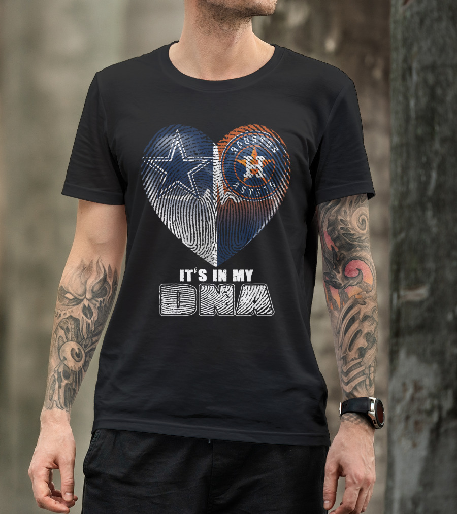 It's In My Dna Dallas Cowboys Houston Astros Heart Fingerprint T-Shirt