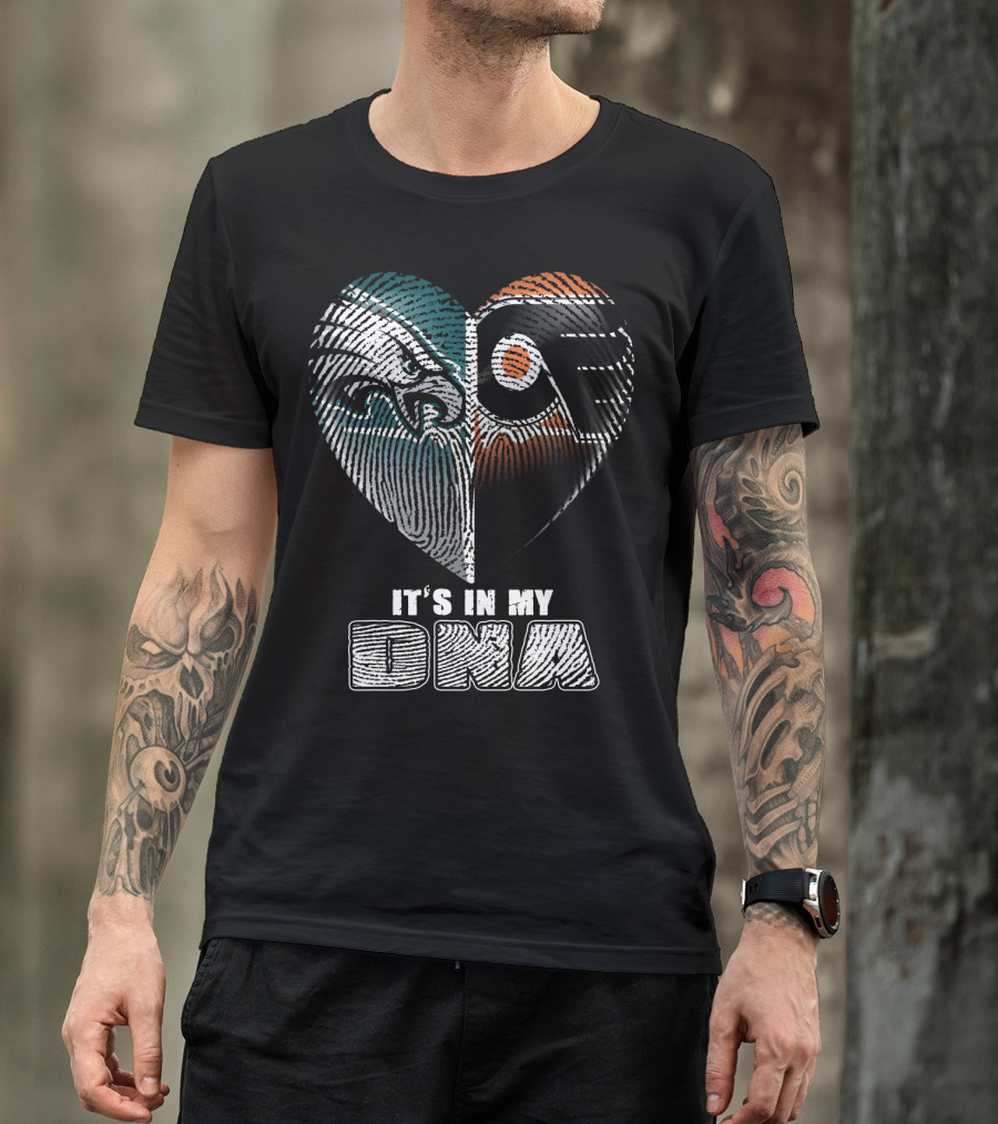 Eagles Flyers It's In My Dna Heart Fingerprint T-Shirt