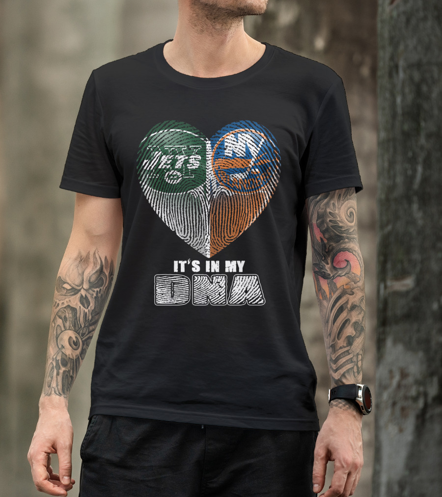 It's In My Dna Jets Islanders Heart Fingerprint T-Shirt