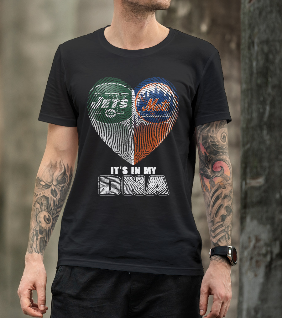 Jets Mets It's In My Dna Fingerprint Heart T-Shirt