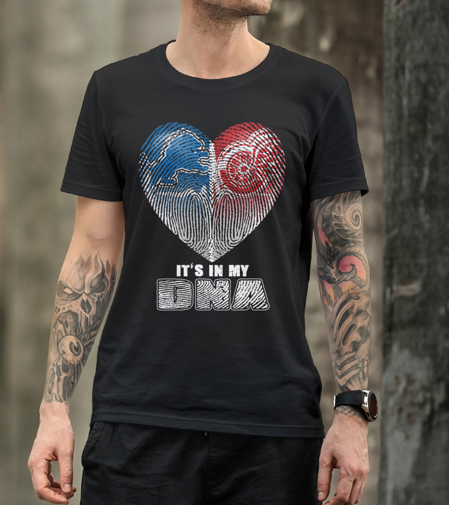 It's In My Dna Detroit Lions Red Wings Fingerprint Heart T-Shirt