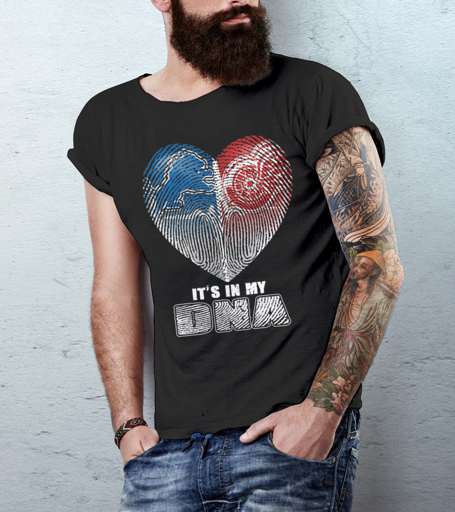 It's In My Dna Detroit Lions Red Wings Fingerprint Heart T-Shirt