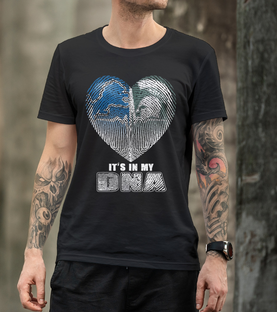It's In My Dna Detroit Lions Michigan State Fingerprint Heart T-Shirt