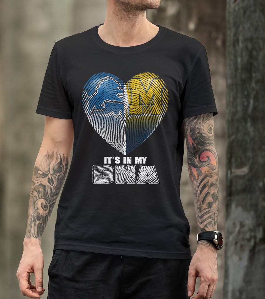 It's In My Dna Detroit Lions Michigan Wolverines Heart Fingerprint T-Shirt