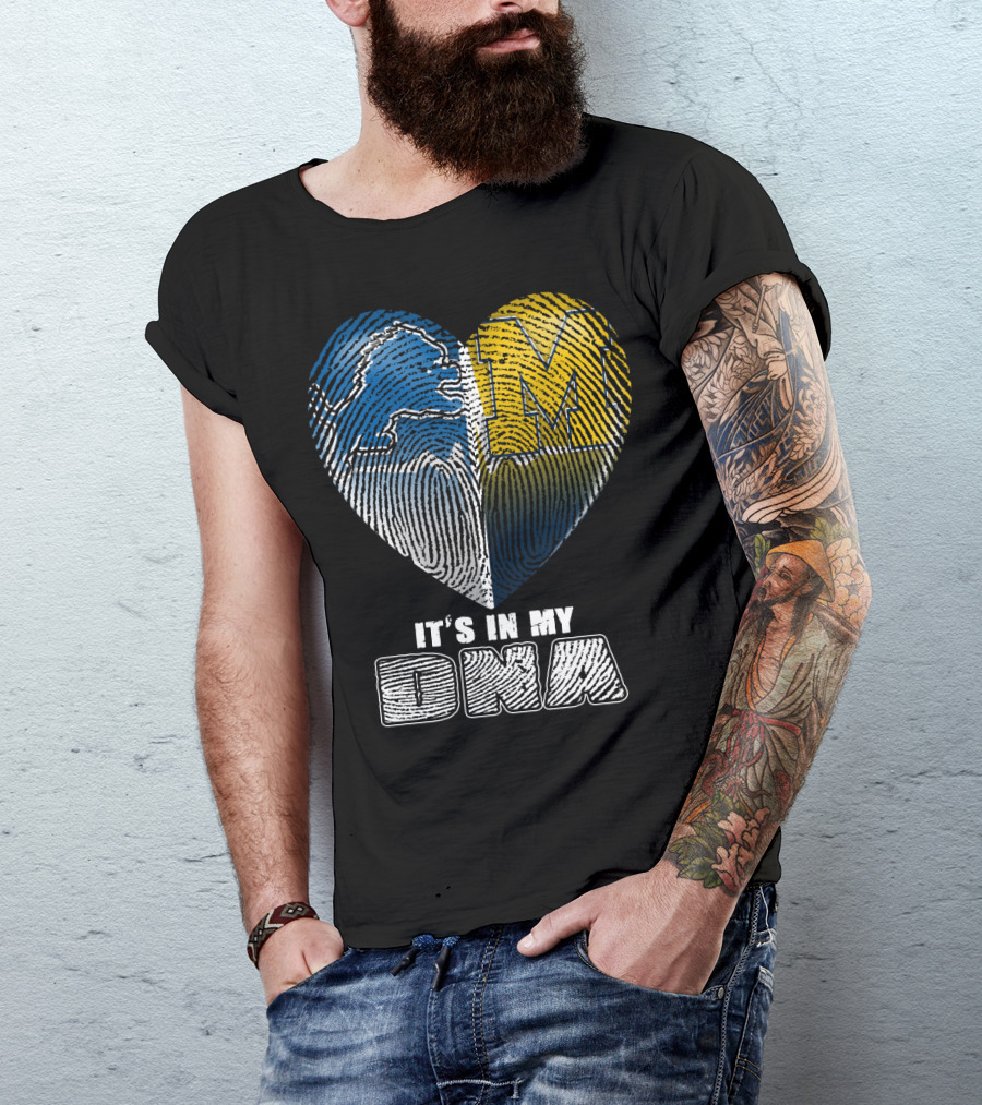It's In My Dna Detroit Lions Michigan Wolverines Heart Fingerprint T-Shirt