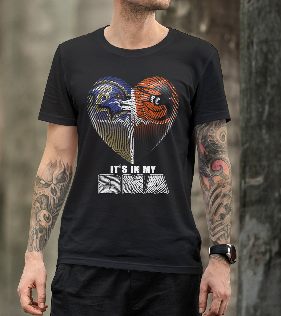 It's In My Dna Ravens Orioles Heart Fingerprint T-Shirt