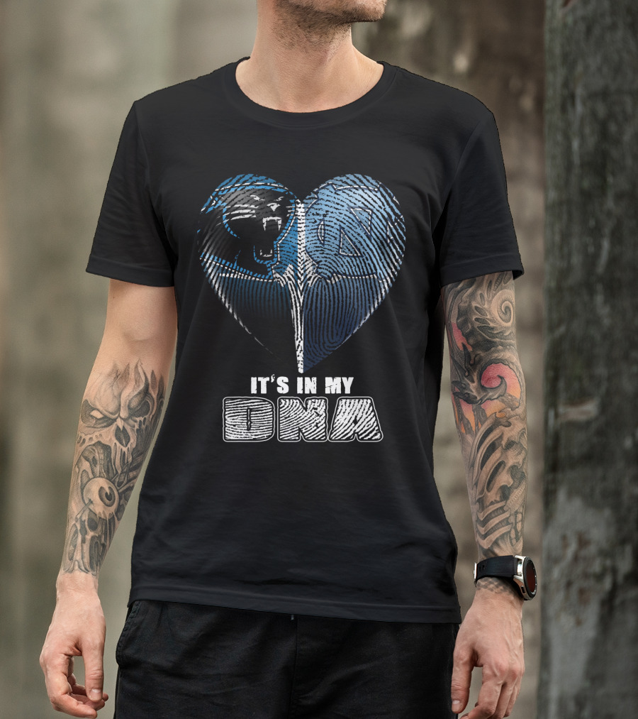It's In My Dna Carolina Panthers North Carolina Tar Heels Heart Fingerprint T-Shirt