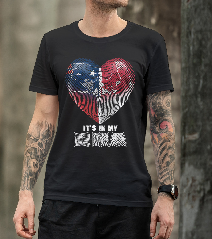 It's In My Dna Patriots Red Sox Heart Fingerprint T-Shirt