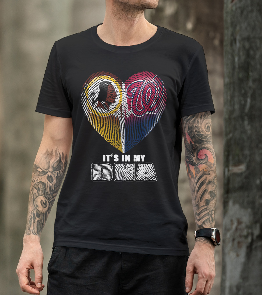 It's In My Dna Washington Redskins Washington Nationals Heart Fingerprint T-Shirt