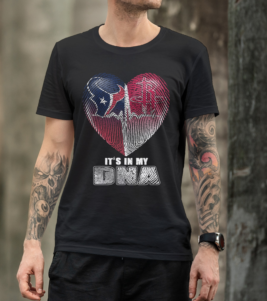 It's In My Dna Houston Texans Houston Rockets Heartbeat Fingerprint T-Shirt