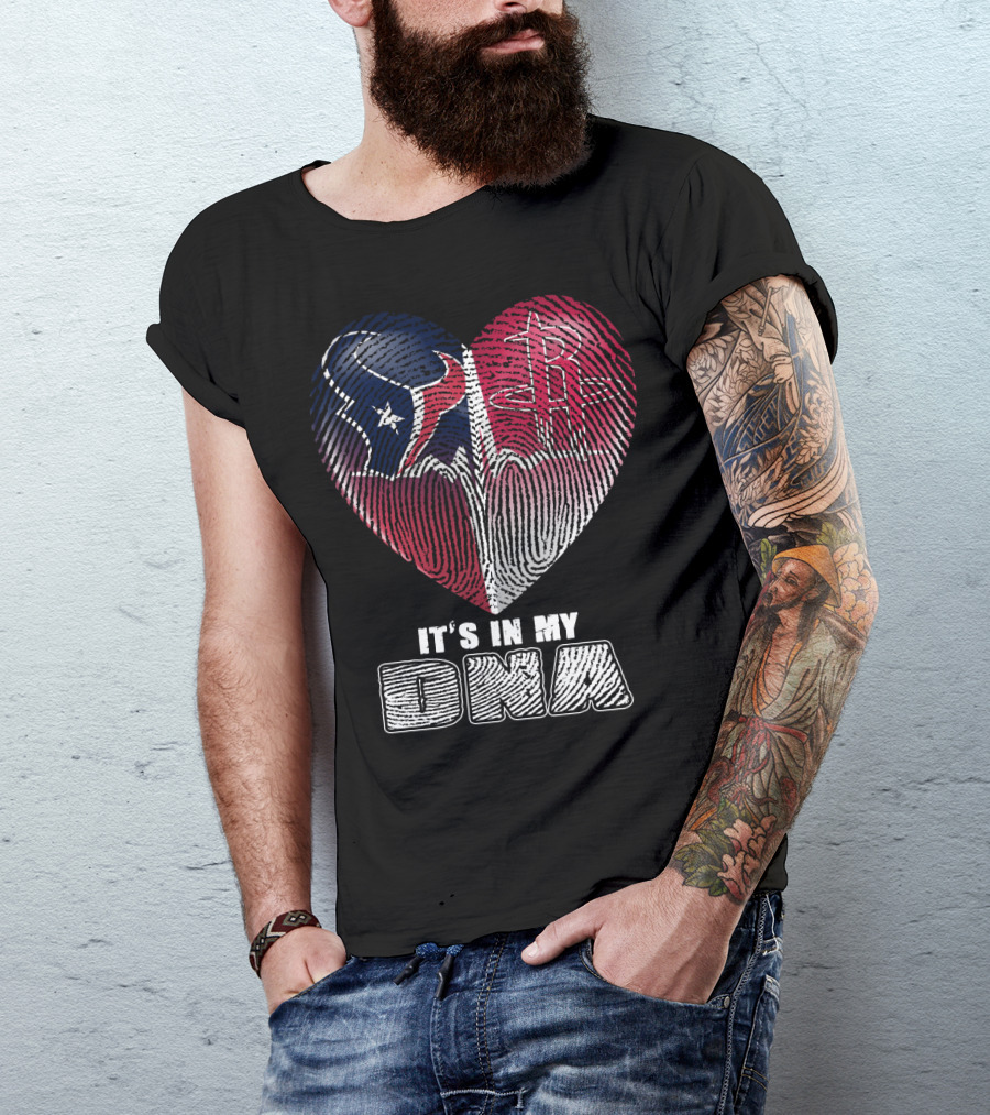 It's In My Dna Houston Texans Houston Rockets Heartbeat Fingerprint T-Shirt