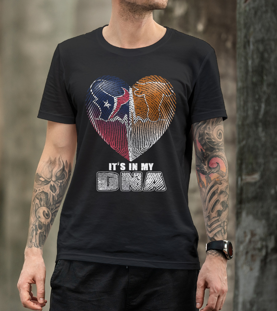 It's In My Dna Texans And Longhorns Heart Fingerprint T-Shirt