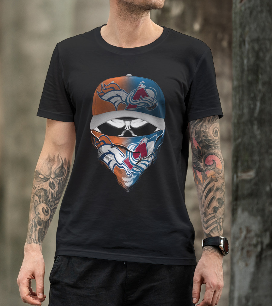 Denver Broncos And Colorado Avalanche Sports Mask Halloween T-Shirt