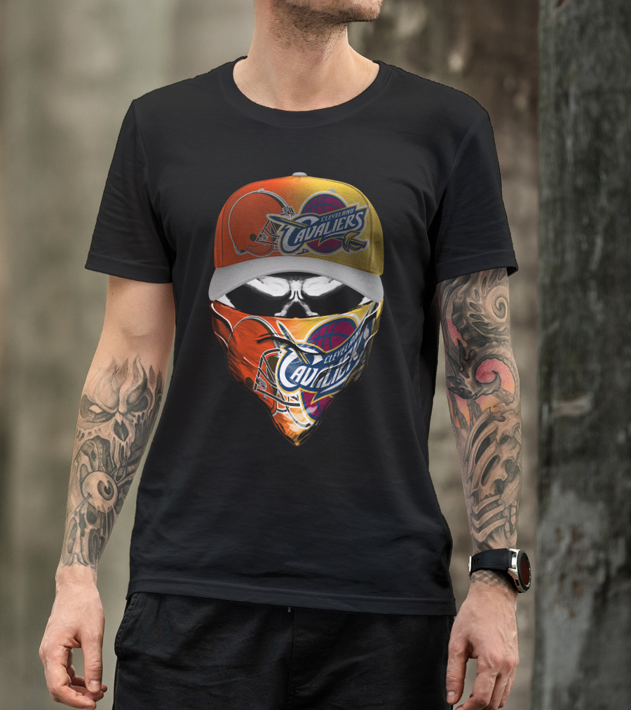 Cleveland Cavaliers Skum 021 Mask And Hat Design Featuring Team Logos T-Shirt