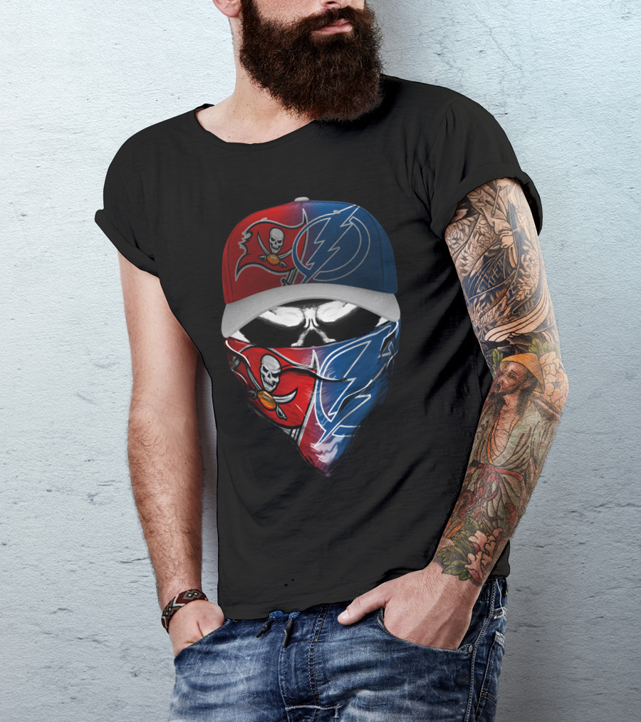 Buccaneers Lightning Face Mask Hat Dual T-Shirt