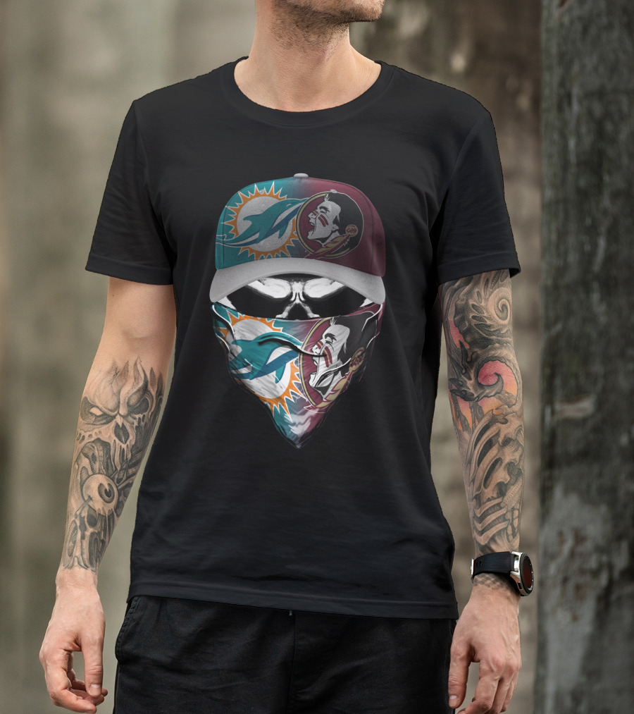 Miami Dolphins Florida State Seminoles Skull Headwear T-Shirt
