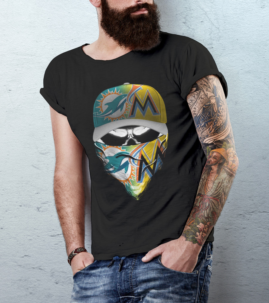 Miami Dolphins Miami Marlins Masked Skull Cap T-Shirt