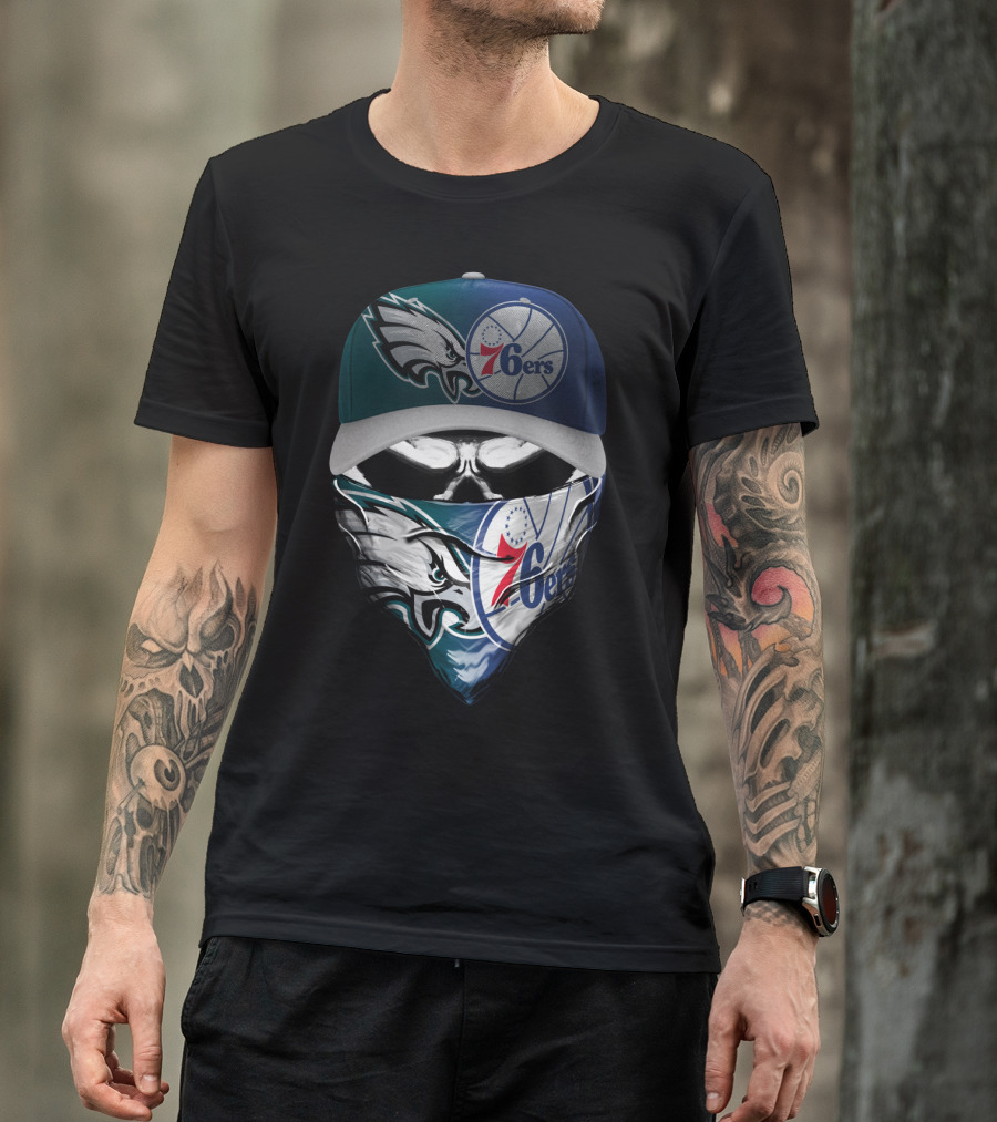 Philadelphia Eagles And 76ers Skull Bandana And Cap T-Shirt