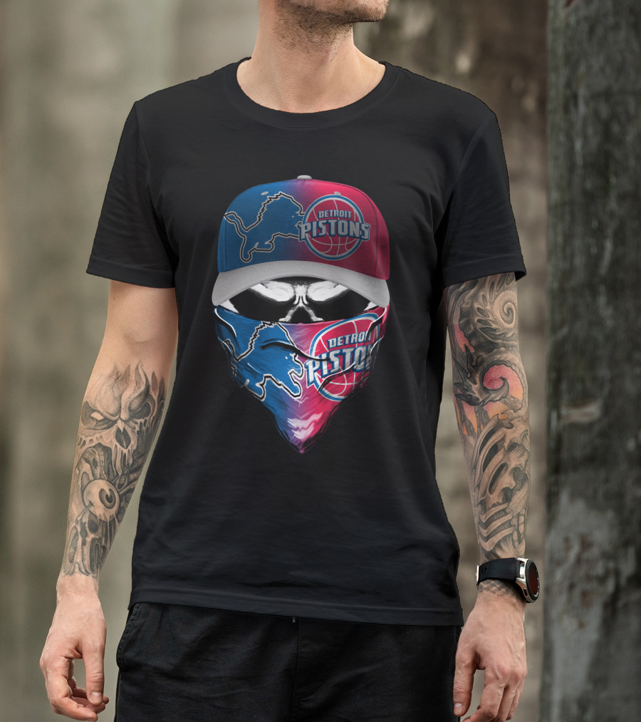 Detroit Pistons And Lions Football Skull Mask Combo T-Shirt