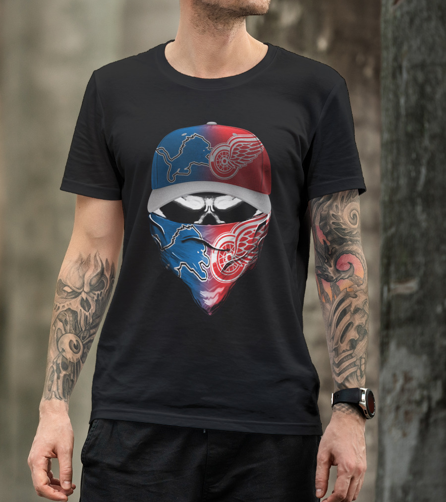 Detroit Lions Red Wings Fusion Hat And Bandana T-Shirt