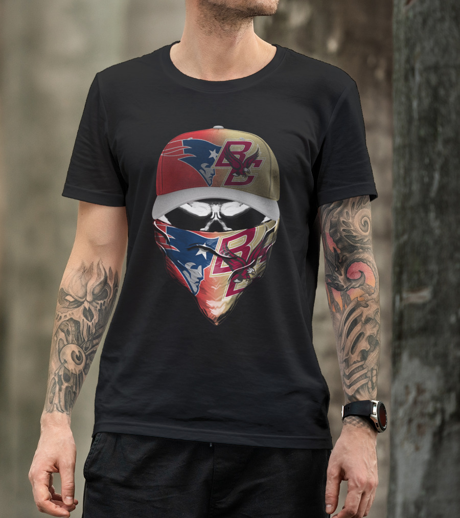 New England Patriots Bc Eagles Skull Mask Combo T-Shirt